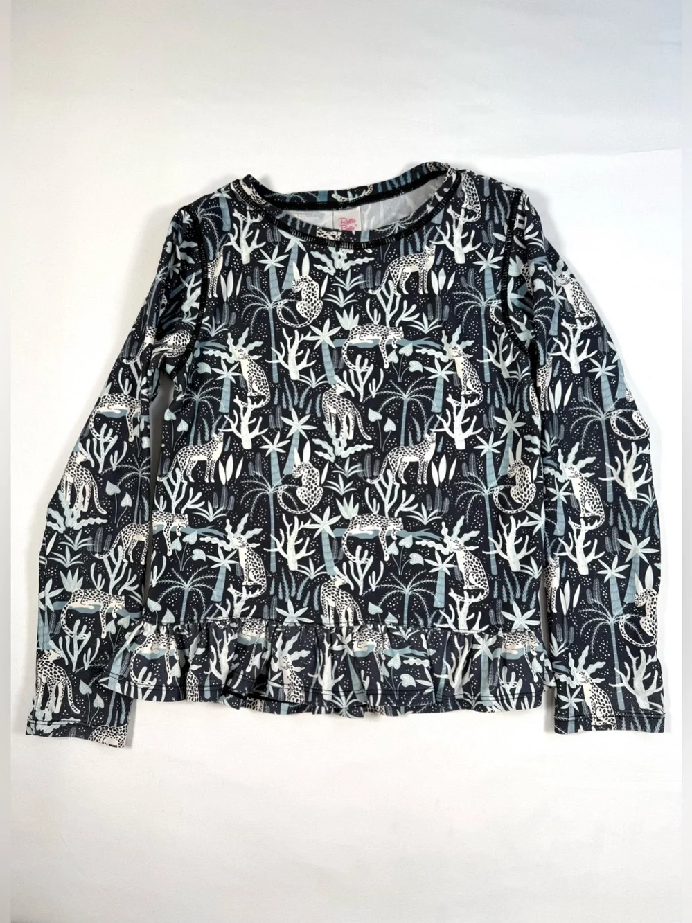 RUFFLE BUTTS Girls Leopard Jungle Rash Guard Top Size 10 Safari Coastal Swim